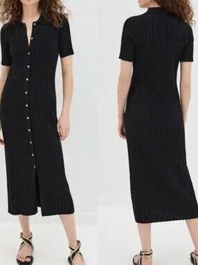 Elegant Black Button-Down Midi Dress